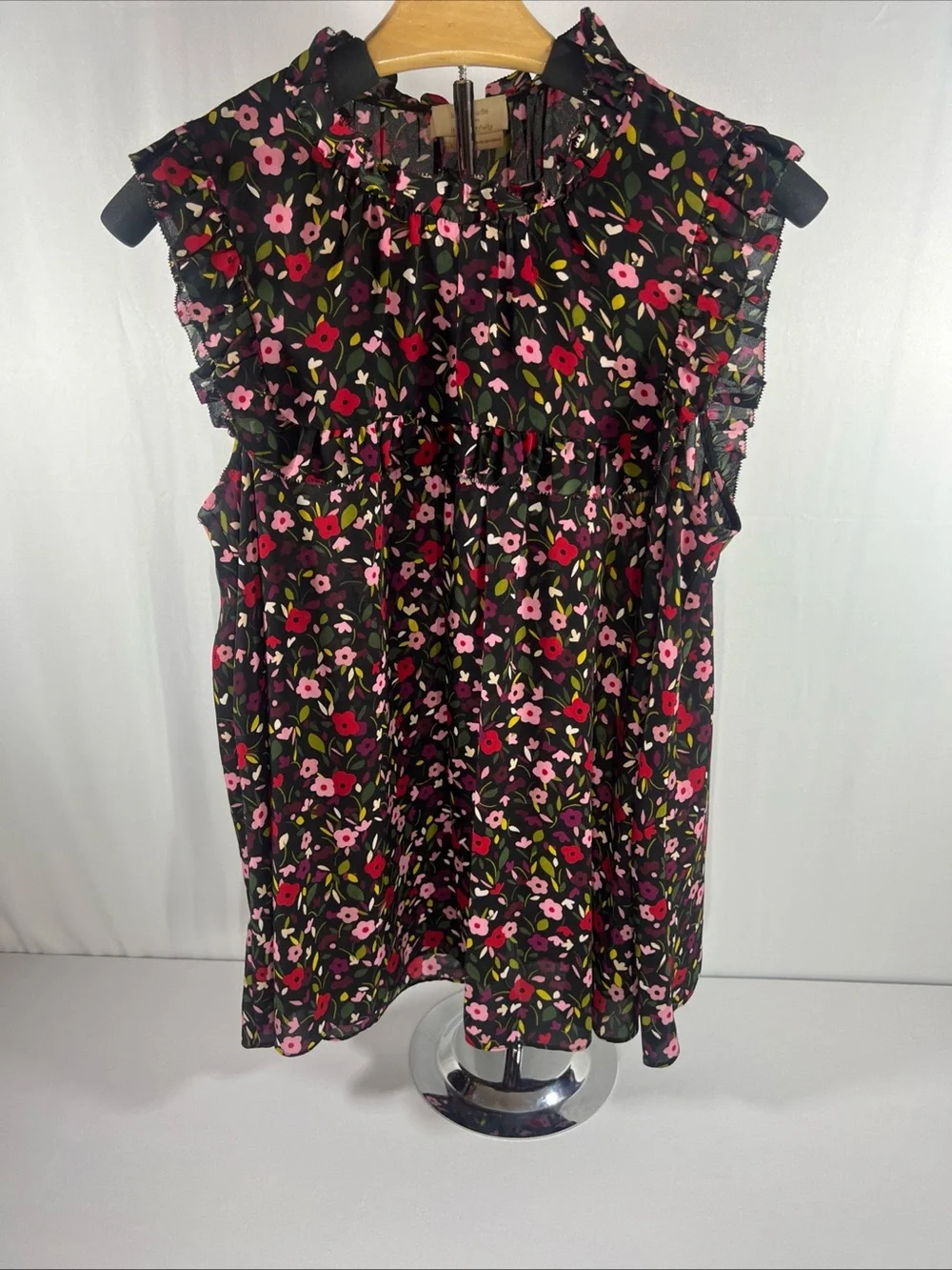 kate spade Black Floral Ruffle Sleeveless Blouse